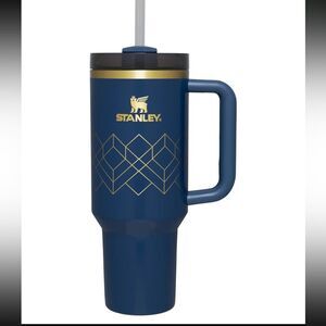 Stanley Blue Travel Mug with Gold Accents Tumbler HTF